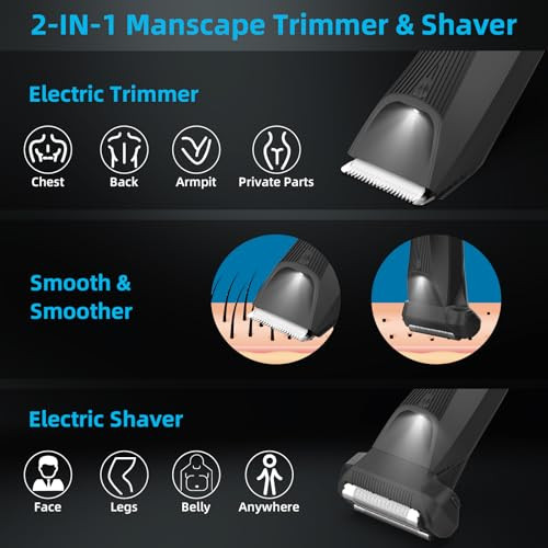 INVJOY Manscape Body Trimmer for Men Waterproof Electric RazorShavers with DualHead for Facial Pubic Groin Hair Grooming