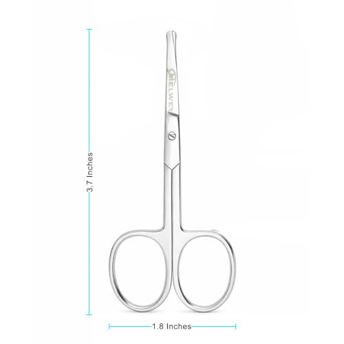 Rounded Stainless Steel Small Facial Hair Scissors 37 Inches Rounded Tip Scissors for Nose Hair Mustache Beard Eyebrows