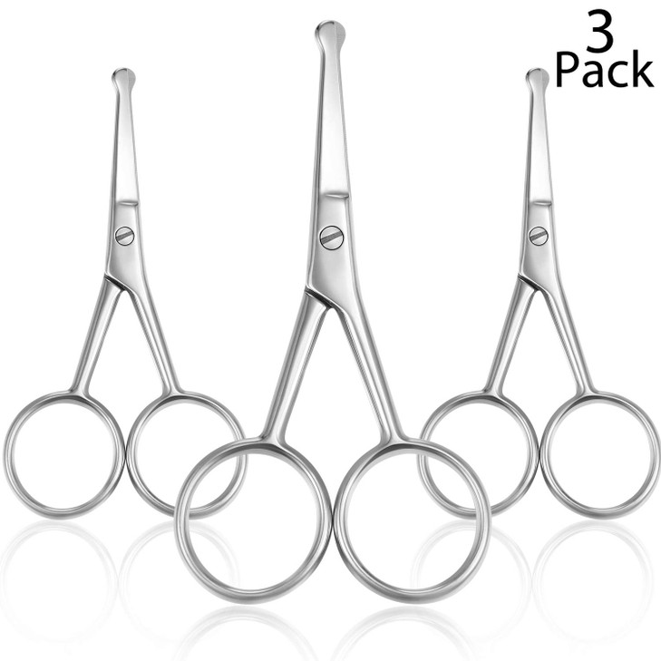 Mudder 3 Pieces Nose Hair Scissors Rounded Tip Scissors Facial Hair Trimming Stainless Steel Blunt Tip Trimmer for Eyebr