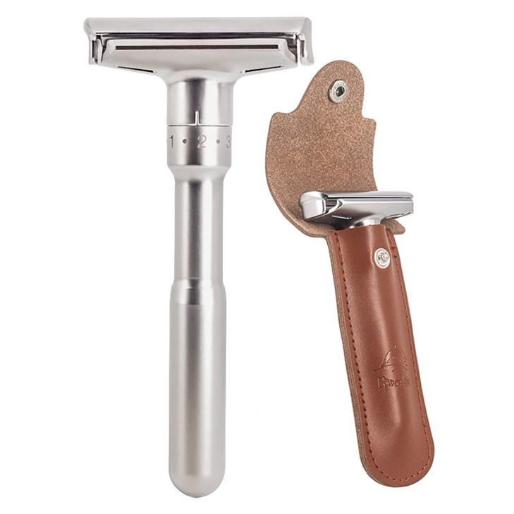 Travel Double Edge Safety Razor River Lake RZ700 Long Handle Adjustable Classic Safety Shaver Razor Razor with Protectiv