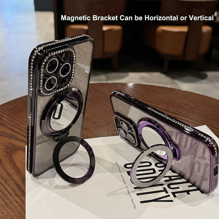 AuroiCCY for iPhone 16 Pro Case with Magnetic Ring Stand, [Compatible with MagSafe], Built in Make Up Mirror Shockproof Camera Lens Protector Bling G online at globaldelivered