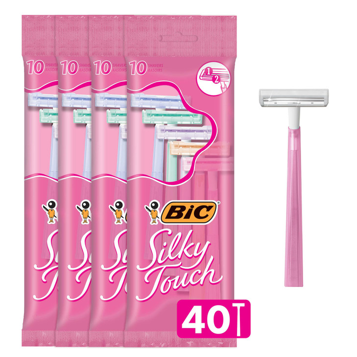 BIC Silky Touch Womens Disposable Razors With 2 Blades Pretty Pastel Razor Handles 40 Count Value Pack of Shaving Razors