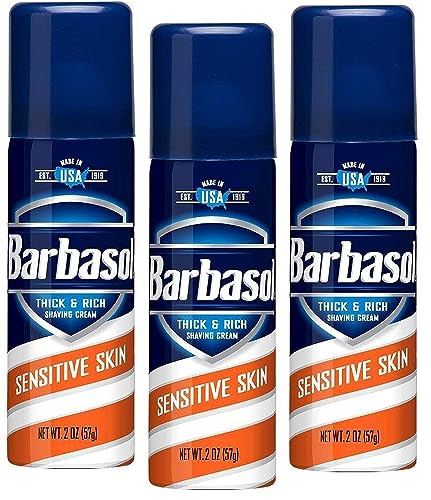 Barbasol Shave Cream Sensitive Skin Travel size 2 oz Pack of 3