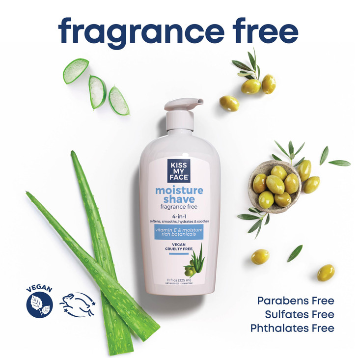 Kiss My Face Fragrance Free Moisture Shave 4 In 1 Shaving Cream Cruelty Free And Vegan With Added Olive Oil And Aloe Lea