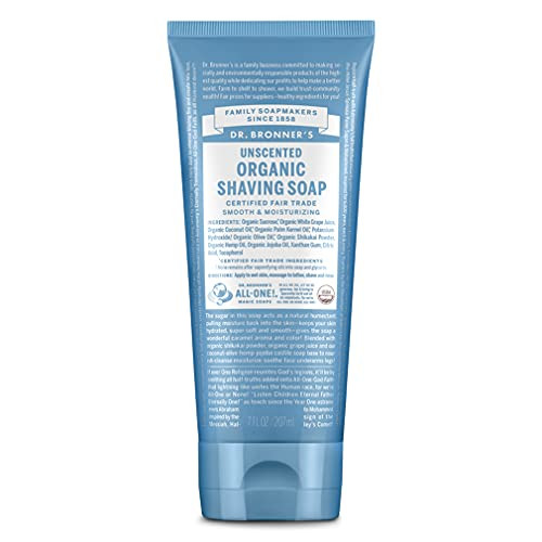 Dr Bronners Organic Shaving Soap Unscented 7 Ounce Certified Organic Sugar and Shikakai Powder Soothes and Moisturizes f