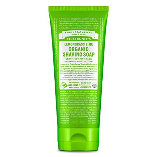 Dr Bronners Organic Shaving Soap Lemongrass 7 Ounce Certified Organic Sugar and Shikakai Powder Soothes and Moisturizes