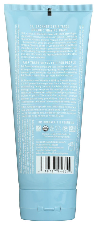 Dr Bronners Shave Gel Mild Unscented Organic Fair Trade 7 Fl Oz