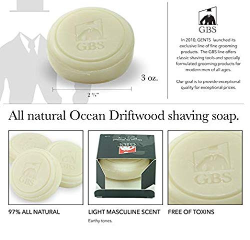 GBS Mens Ceramic Shaving Mug with Knob Handle and Pack of 3 Natural Soaps