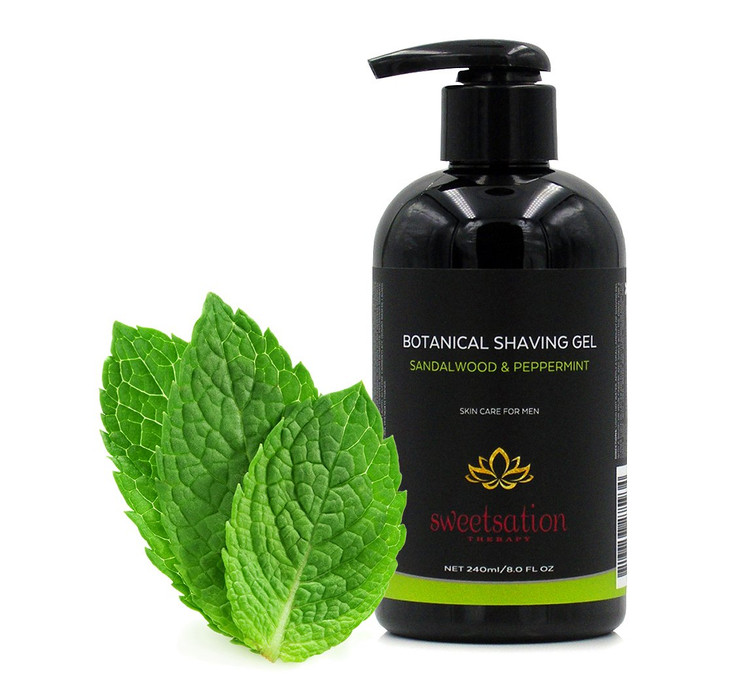 Botanical Shaving Gel Sandalwood Peppermint 8oz All Natural Skin Care For Smooth Gentle Shave