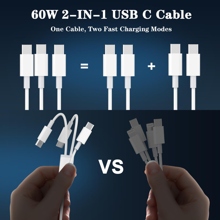 2 in 1 USB C to Dual USB C Charging Cable for iPhone 17/17 Pro/17 Pro Max/Air/16/16 Pro Max/15/15 Pro Max, 2 Pack 60W Type C Multiple Charging with D online at globaldelivered