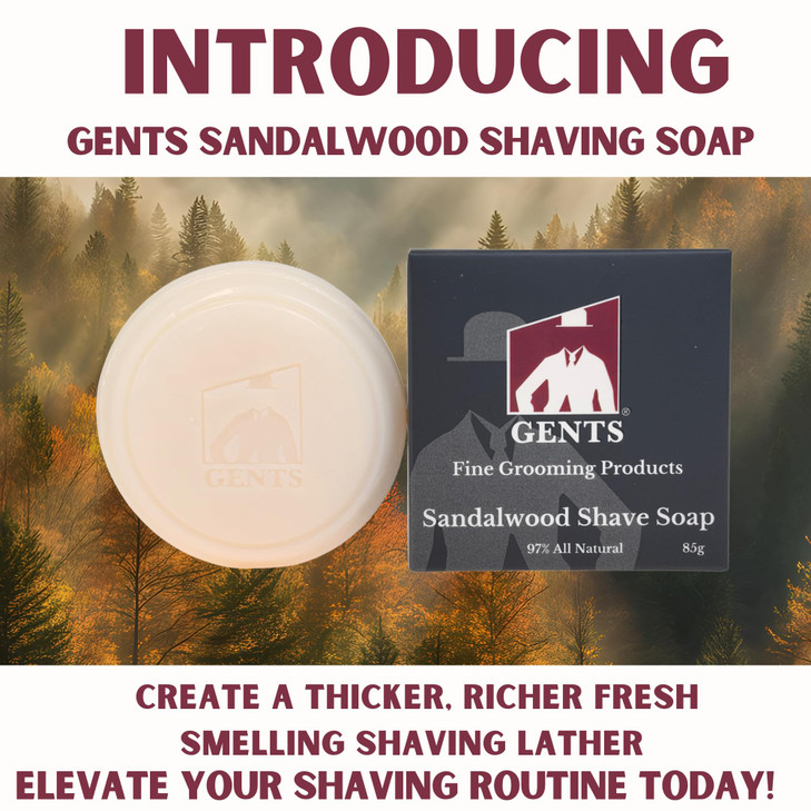 GENTS Mens Sandalwood Shaving Soap Natural Bar with Shea Butter Glycerin for Rich Lather 3oz