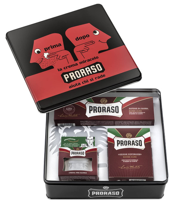 Proraso Shaving Kit Vintage Dopo Tin Nourishing Pre Shave Cream Shaving Cream After Shave Balm for Coarse Thick Beards P