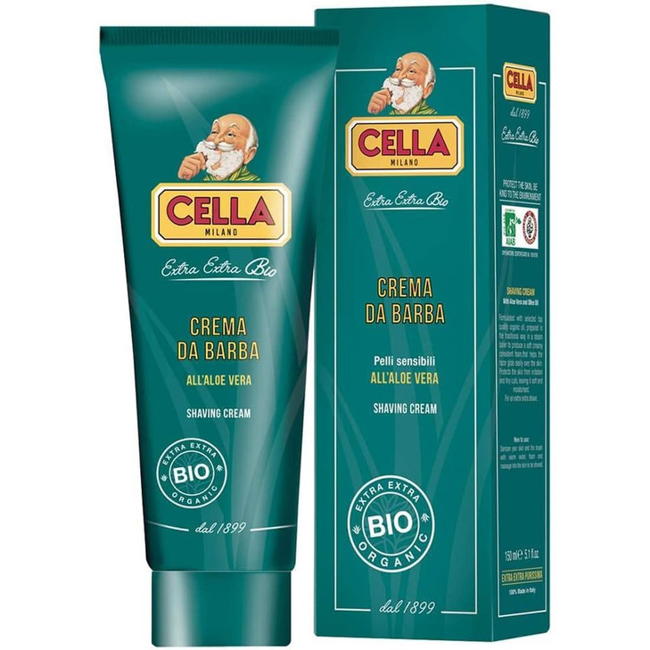 Cella Milano Organic Aloe Vera Shaving Cream 150ml For Use With Shaving Brush Rich Protective Lather Made in Italy