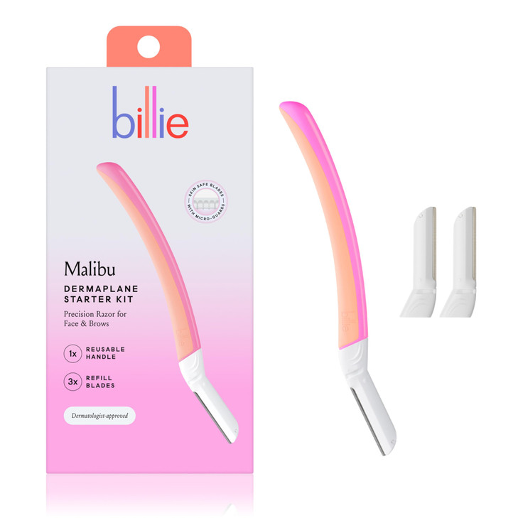 Billie Dermaplane Starter Kit Reusable Handle 3 Refill Blades Remove Facial Hair Perfectly Shape Brows DermatologistAppr