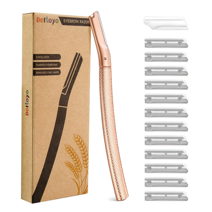 Eyebrow RazorFace Razors for WomenDermaplaning Tool for Face Exfoliation Peach Fuzz with 12 Refill BladesFacial Dermapla
