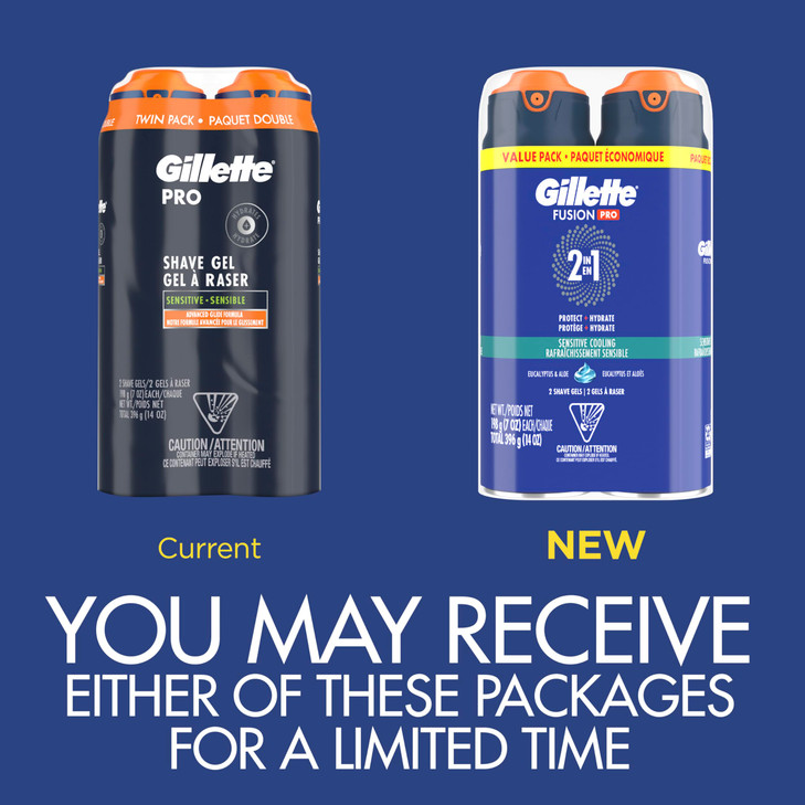 Gillette PRO Shaving Gel For Men Cools To Soothe Skin And Hydrates Facial Hair TWIN PACK Total 14oz ProGlide Sensitive 2