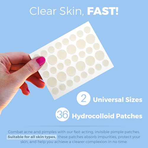 MEDca Acne Patches for Face Hydrocolloid Bandages 36 Count Pimple Patches for Face in 2 Universal Sizes Acne Spot Treatm
