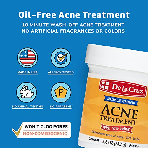 De La Cruz 10 Sulfur Ointment Cystic Acne Treatment for Face and Body Daily 10 Min Spot Treatment Mask Safe and Effectiv