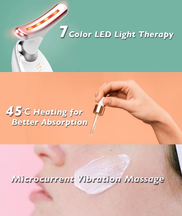 Fastaid RedLightTherapyforFace and Neck Red Light Therapy Wand 7 Color Led Face Neck Massager for Skin Care White