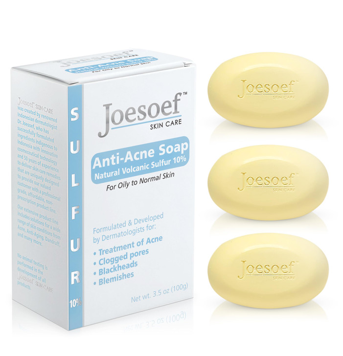 Joesoef AntiAcne Soap Natural Volcanic Sulfur 10 for Oily to Normal Skin 35Ounces Pack of 3