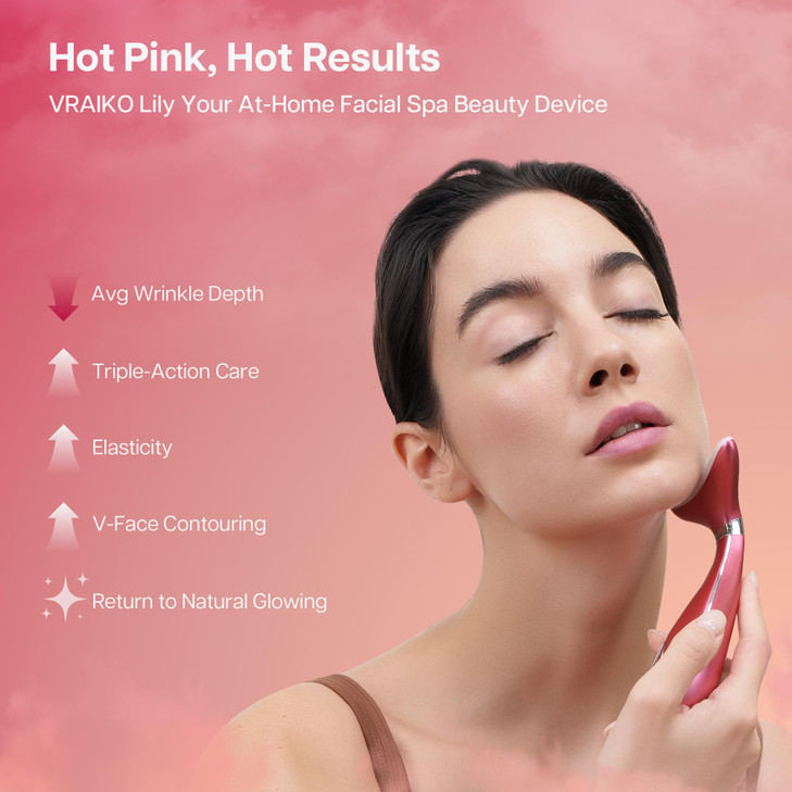 VRAIKO Lily Neck Face Massager Face Sculpting Tool 3in1 Facial Device with Thermal Triple Action Care for Enhanced Absor