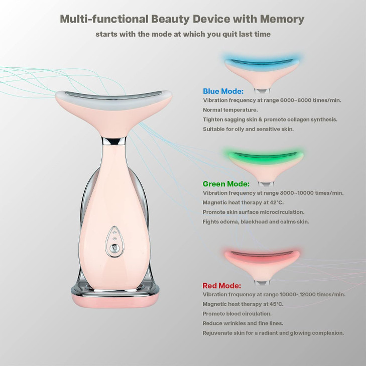 VRAIKO Lily Neck Face Massager Face Sculpting Tool Skin Rejuvenation Device with Thermal Triple Action LED and Vibration