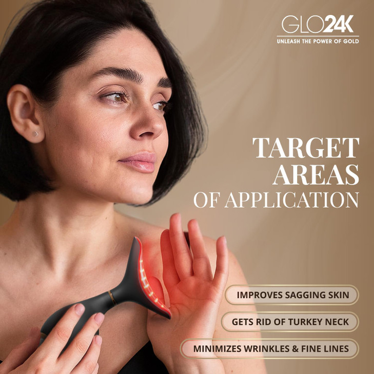 GLO24K Red Light Face Neck Beauty Device 3in1 Facial Massager Tool with LED Vibration for Skin Revitalization and Neck F