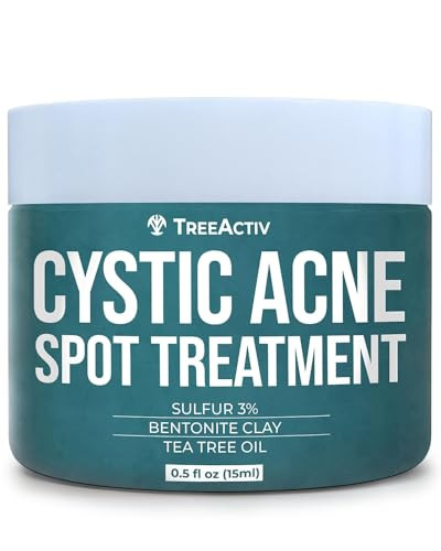 TreeActiv Cystic Acne Spot Treatment Sulfur Bentonite Clay Paste with Tea Tree 20Min or Overnight Use for Adult Hormonal