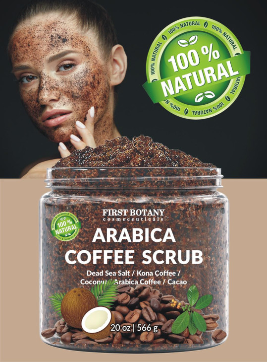 First Botany Cosmeceuticals 100 Natural Arabica Coffee Scrub with Organic Coffee Coconut Shea Butter 20 oz