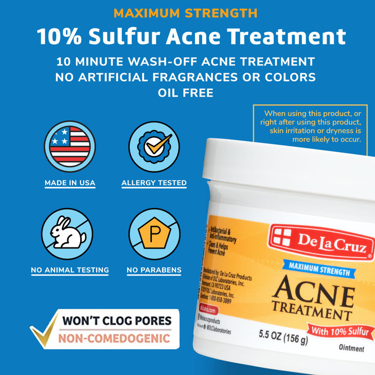 De La Cruz Sulfur Ointment Cystic Acne Treatment for Face and Body Daily 10 Min Spot Treatment Mask Safe and Effective G