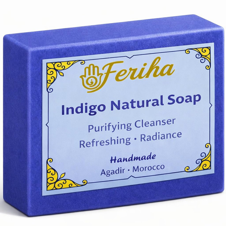 FERIHA Moroccan Indigo Nila Facial Soap Handmade with Argan Oil Shea Butter
