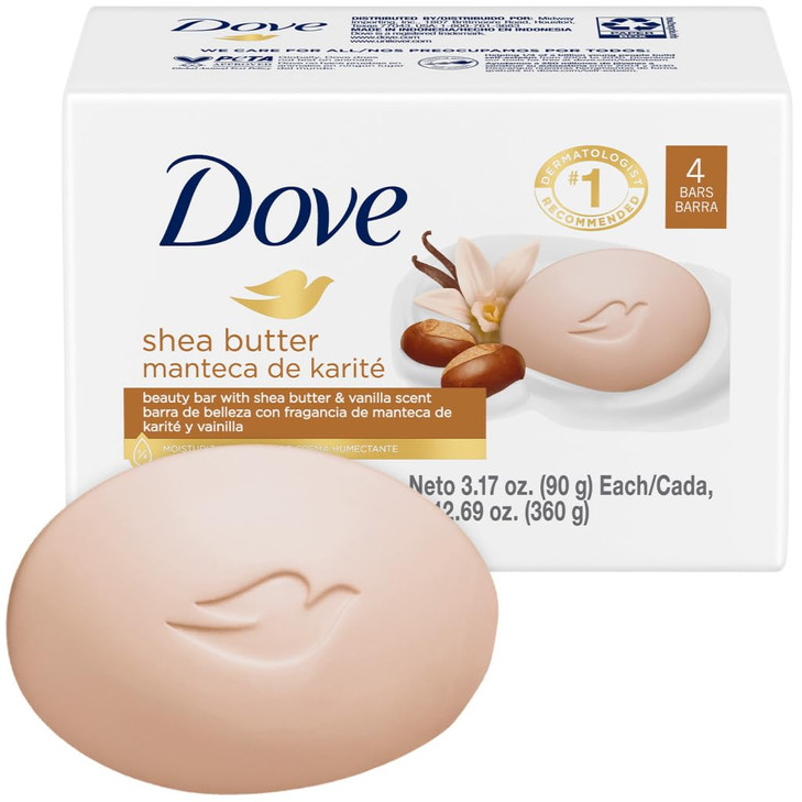 Dove Soap Shea Butter Vanilla Beauty Bar Pack 4 Soap Bars 3in1 Moisturizing Face Body Hand Soap 317 Oz Ea