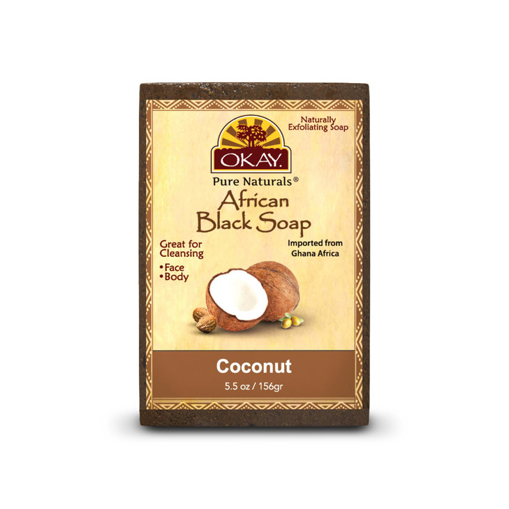 OKAY African Black Soap with Coconut For All Skin Types Cleanses and Exfoliates Nourishes and Heals Free of Sulfate Sili
