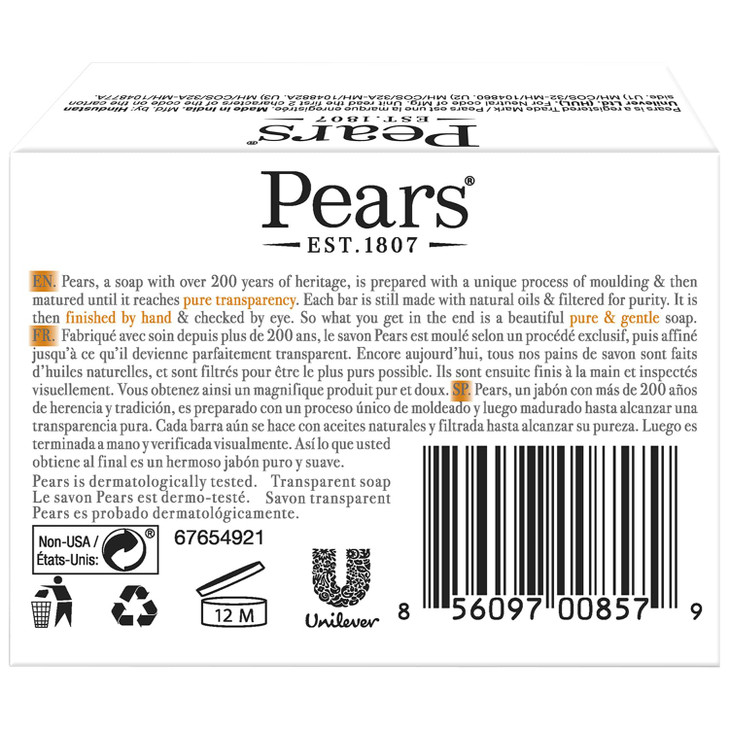 Pears Glycerin Soap Transparent Amber Value Pack Pure Gentle Cleanser with Natural Oils 3 Bars 44 Oz Ea