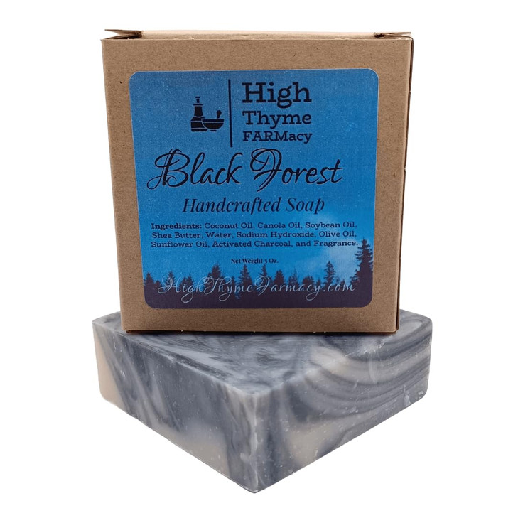 High Thyme FARMacy Black Forest Soap 5 ounce Bar of Handmade Deep Musk Sandalwood Scented Soap Sweet Earthy Lye Soap wit