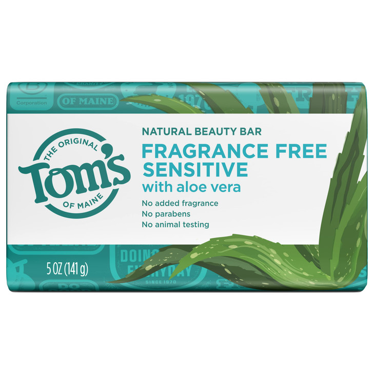 Toms of Maine Natural Beauty Bar Soap for Sensitive Skin With Aloe Vera FragranceFree 5oz