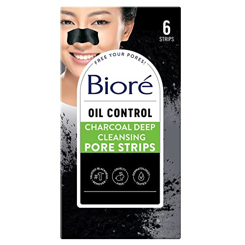 Biore Charcoal Blackhead Remover Pore Strips Deep Cleansing Nose Strips for Removal and Unclogging 3X Less Oil 6 Count