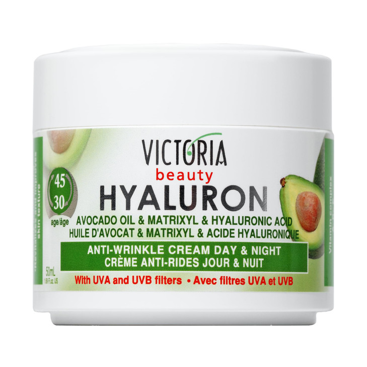 Hyaluron AntiWrinkle Cream with Avocado Oil for Mature Skin Age 30 Intensive Natural Cream for Day Night With UV Filters