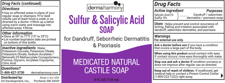 Dermaharmony 5 Sulfur and 2 Salicylic Acid Liquid Castile Soap 4 Fl Oz Bottle