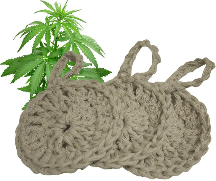 100 Hemp Face Scrubbers Set of 3 Hand Crocheted in USA Reusable Eco Friendly Compostable Biodegradable