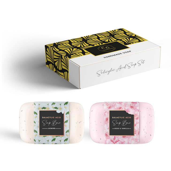 Salicylic Acid Soap Bar Pack of 2 Jasmine Rose Vanilla Cleansing Exfoliating Salicylic Acid Body Scrub Face Soap 2 Salic