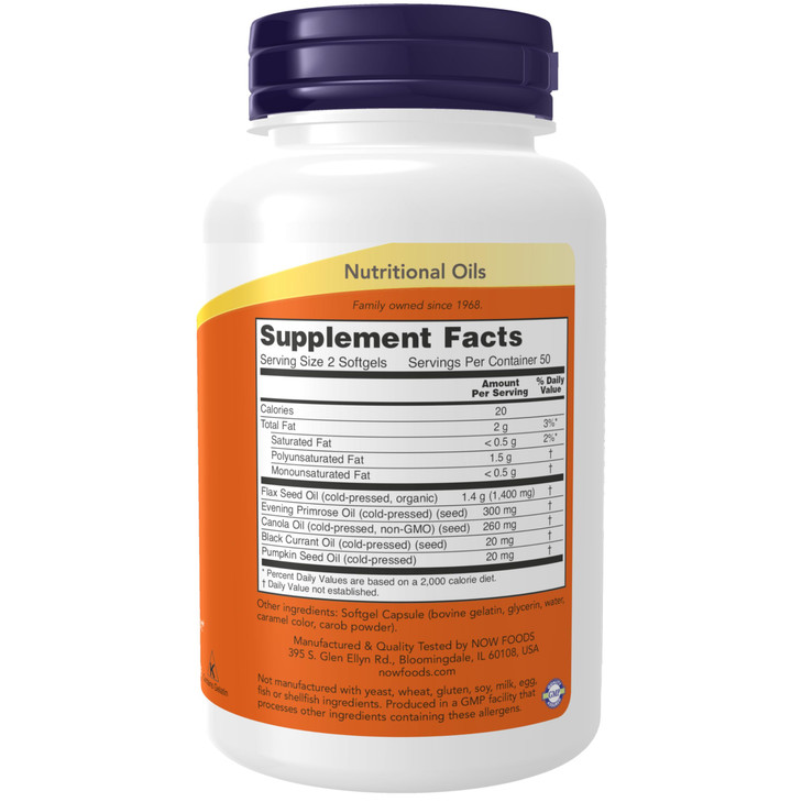 NOW Foods Supplements, Omega 3-6-9 1000 mg with a blend of Flax Seed, Evening Primrose, Canola, Black Currant and Pumpkin Seed Oils, 100 Softgels