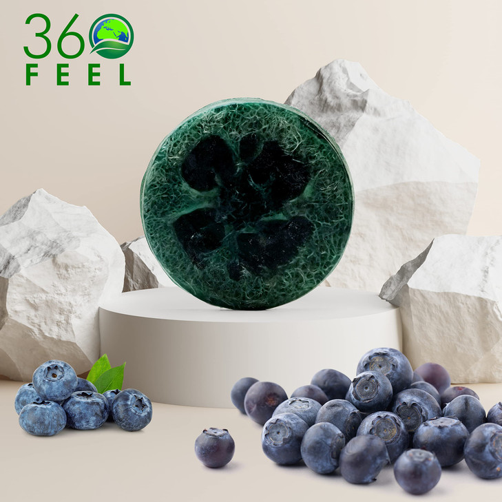 360Feel Blueberry Loofah Bar Soap Get Rid of Dead Skin Luxury Handmade Soap Vegan CrueltyFree Cleanse Nourish Exfoliate