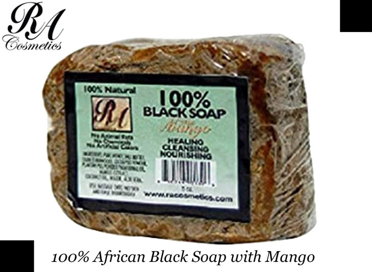 RA Cosmetics 100 Natural African Black Soap Mango Scent 5 oz 141g