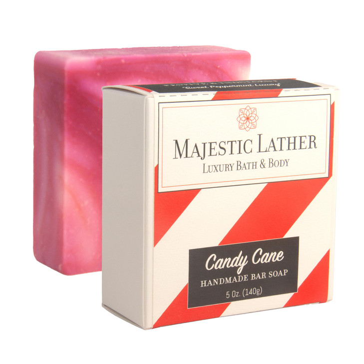 Candy Cane Luxury Bar Soap for Face Body For Men Women All Skin Types Natural Cold Process Made in the USA Sweet Pepperm