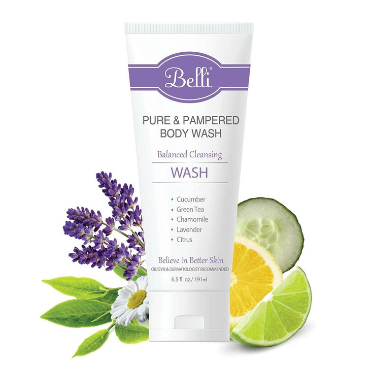 Belli Skincare Pure and Pampered Body Wash Moisturizing Skin Cleanser Contains Cucumber Green Tea Extracts For All Skin