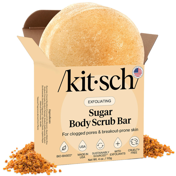 Kitsch Exfoliating Sugar Scrub for Body All Natural Body Scrub Bar Soap for Smooth Hydrated Glowing Skin Vegan Soap Bar