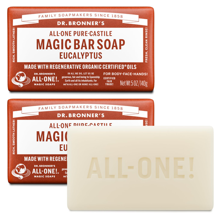 Dr Bronners PureCastile Magic Bar Soaps Made with Regenerative Organic Certified Oils For Face Body Hair Vegan Soap Bars