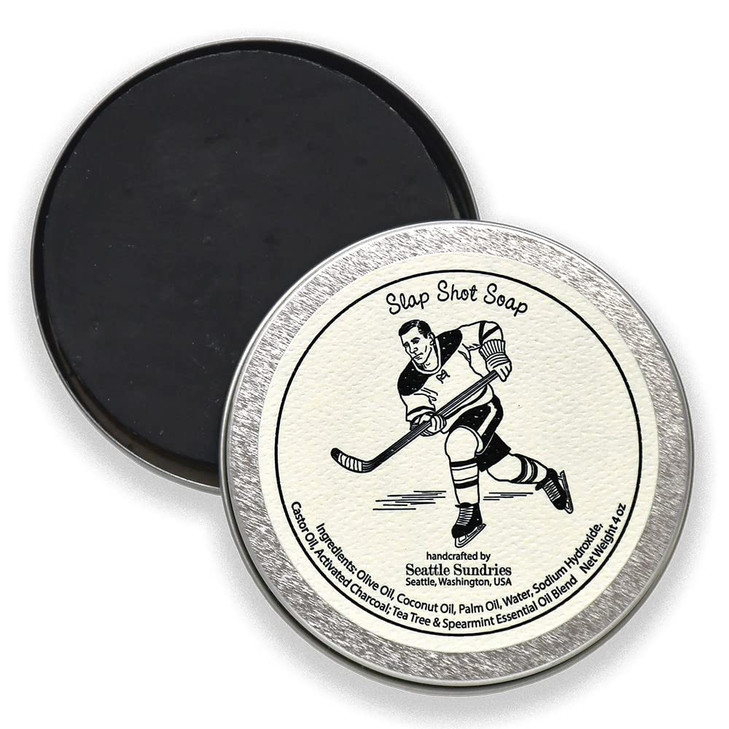 Seattle Sundries Slap Shot Hockey Puck Soap Hockey Gift Idea 1 4oz Bar of Odor Fighting Activated Charcoal Soap in a Ret