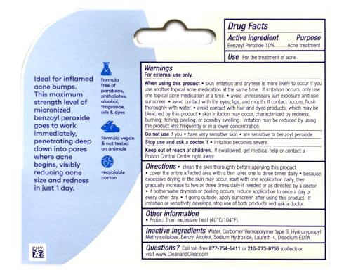 Clean Clear PersaGel 10 Acne Medication Spot Treatment with Maximum Strength 10 Benzoyl Peroxide Pimple Cream Acne Gel M